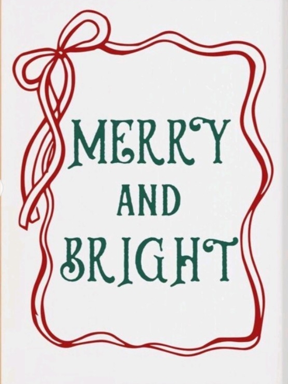 Merry and Bright Holiday Wall Art - Green Text with Red Frame 8x10 Print